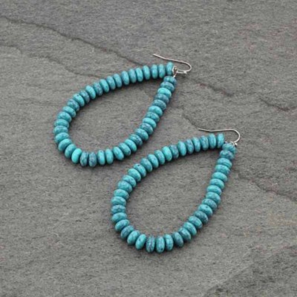 Turquoise Beaded Teardrop Earrings - Picture 2 of 3